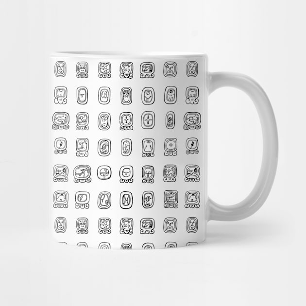 Mayan Hieroglyphics Writing All-Over Pattern White by RetroGeek